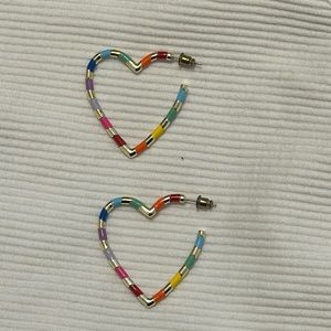Gold and rainbow striped heart earrings